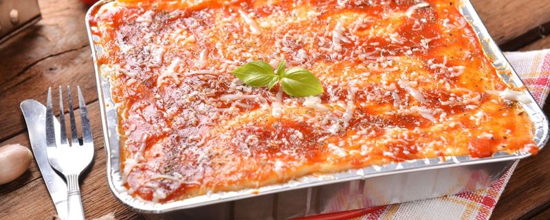A tray of baked lasagne
